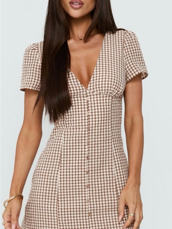 Princess Polly Dresses & Skirts - Princess Polly Brown & White Gingham Mini Dress